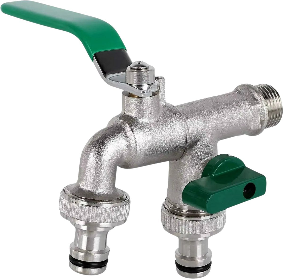 Kogelkraan - Dubbele Aansluiting Tankadapter - Kogeluitlaat - Kraanafvoeradapter voor Algemene Tonnen en Regenwatercontainers - Messing Kraanklep met Kogelkraan