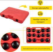 Oliefilter sleutel doppenset - 30-delige set Oliefilterdopsleutelset - Eind kappen - Met 3/8" en 1/2" Aansluiting - Zwart