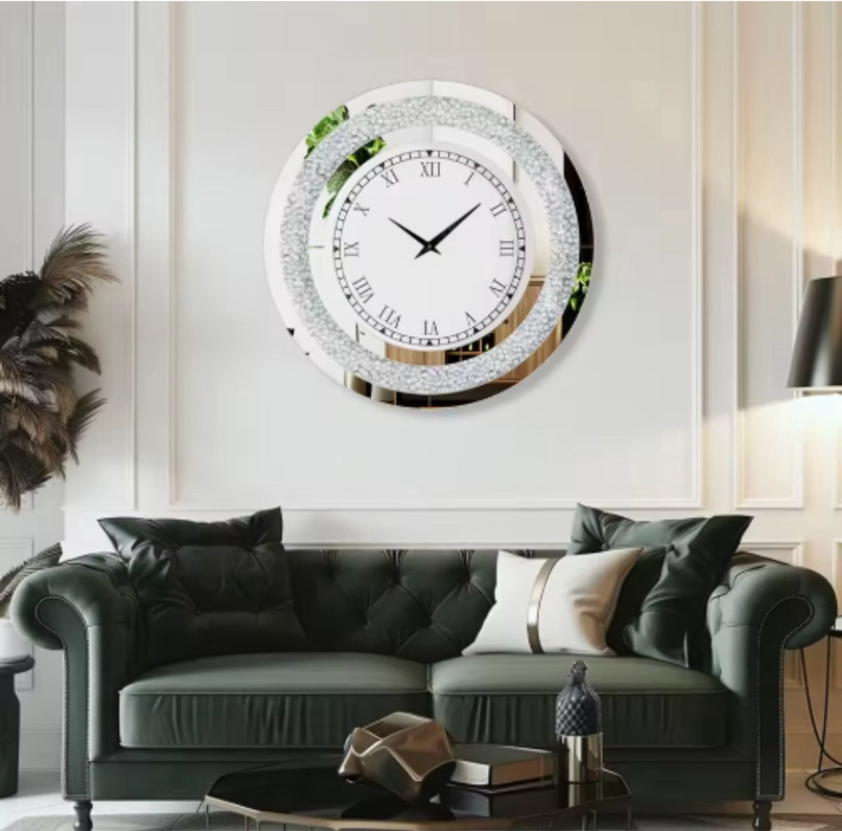 Elegante Spiegel klok Fioren - Zilver - Ronde wandspiegel - 60cm - Zonder verlichting - Woonkamer