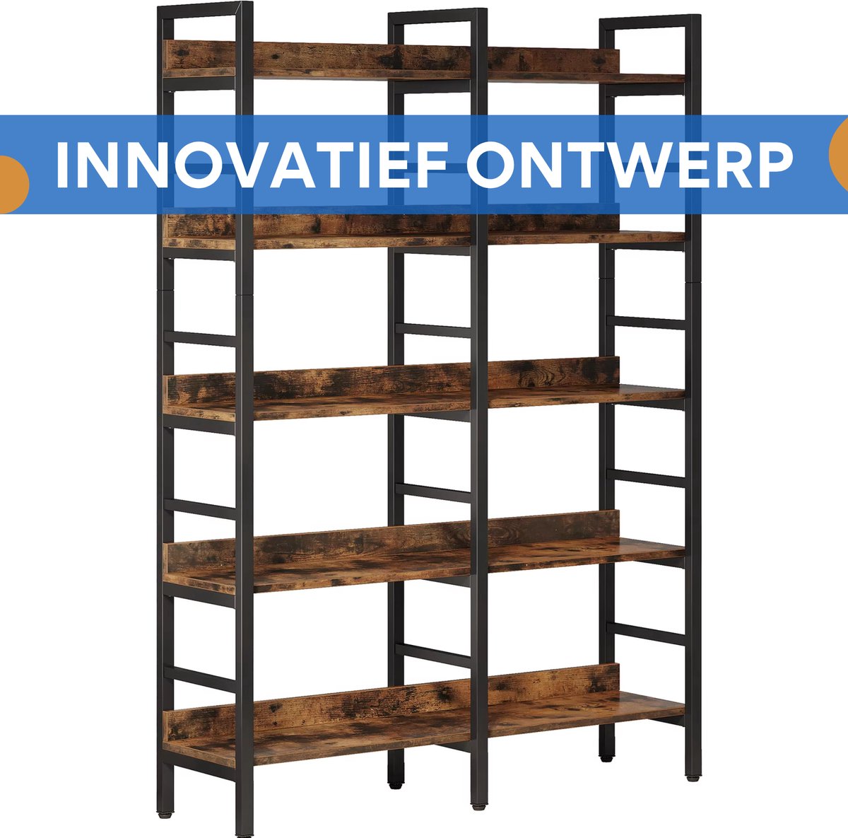 5-laags Boekenkast - Boekenplank - Wandplank - Boekenrek - Voor opslag / woonkamer / kantoor - Bruin