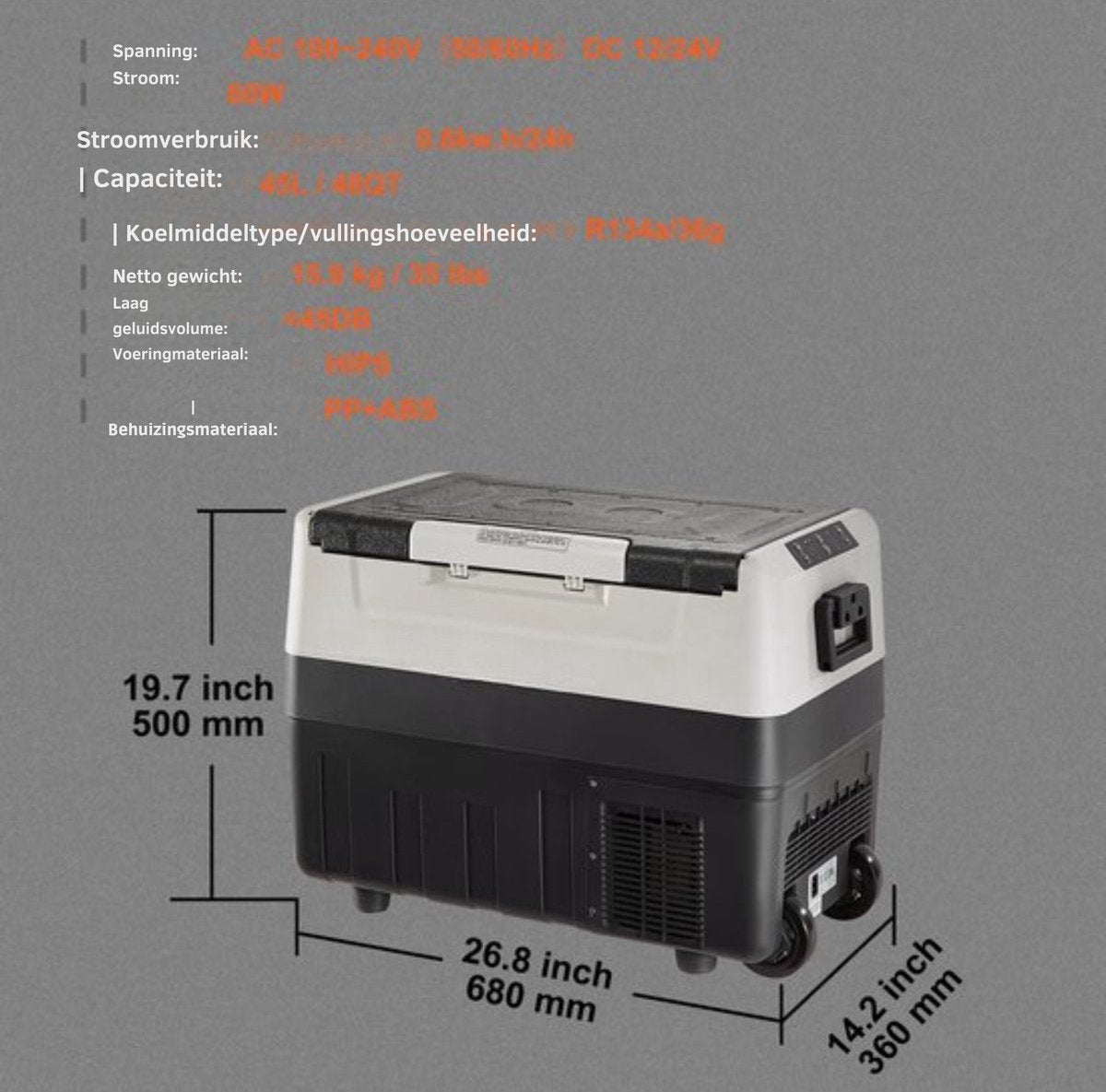 Koelbox en vriezer - Auto koelbox - Friggo - Met display - 45L - Zwart - Met wielen