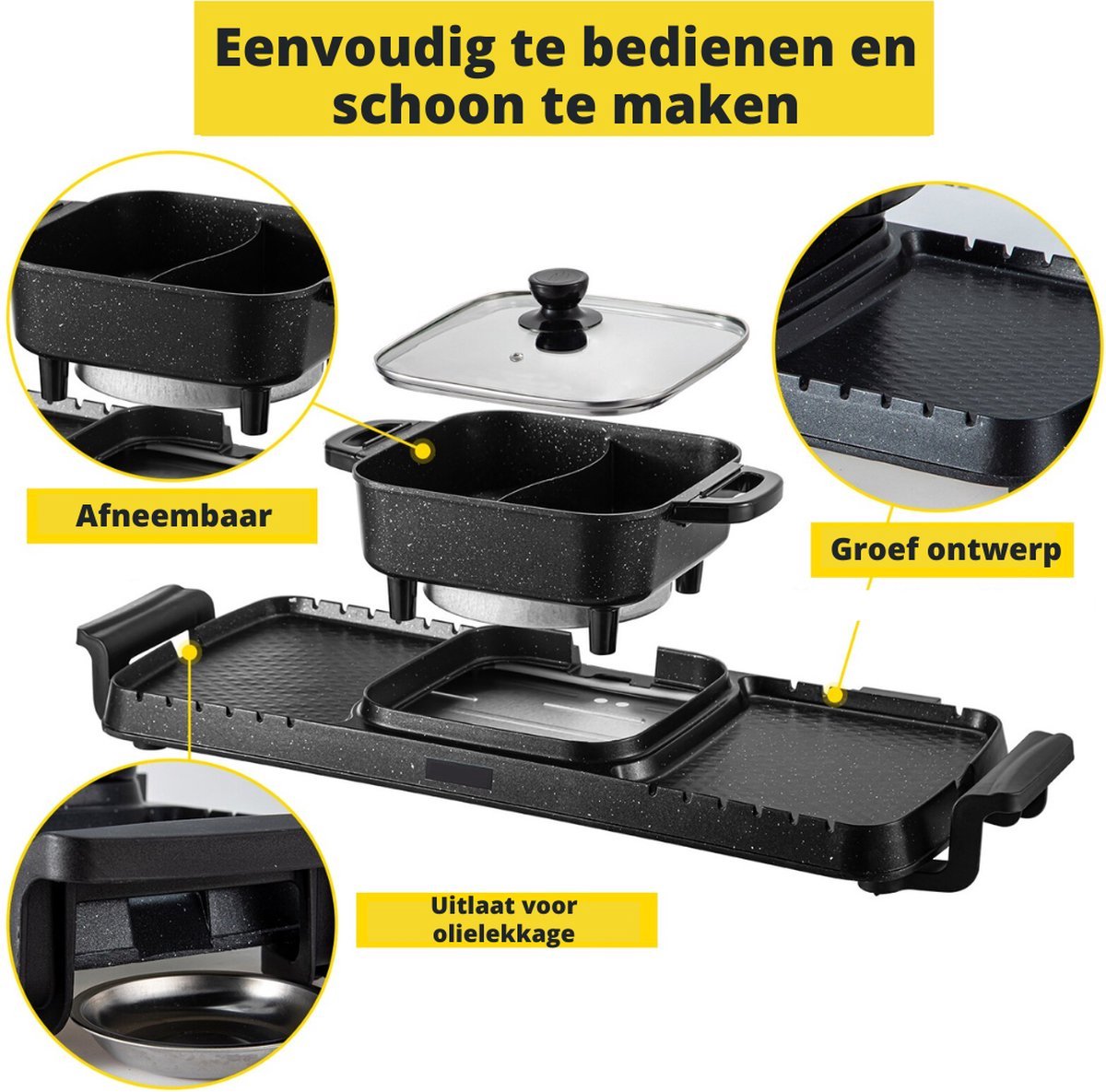 Happyment Elektrische BBQ Pan - Hotpot Electrisch - Koreaanse BBQ - Korean Grill - Party Pan - Anti Aanbak