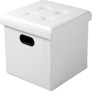 Poef Zizi Deluxe - Met opbergruimte - Voetenbank met opbergruimte - Opbergbox hocker - Zitkist met deskel - Wit - Kunstleer - 37.5x37.5x38cm