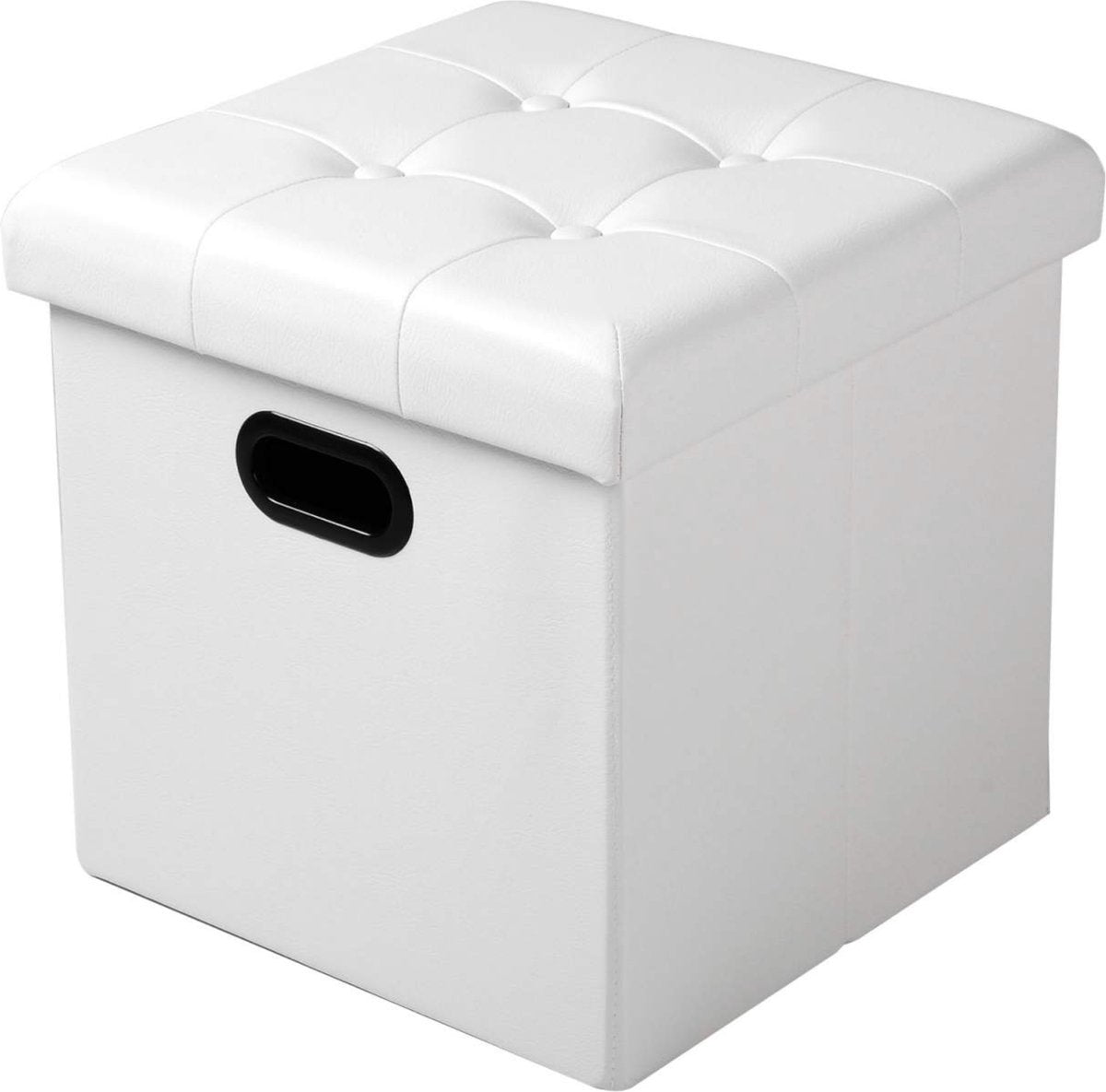 Poef Zizi Deluxe - Met opbergruimte - Voetenbank met opbergruimte - Opbergbox hocker - Zitkist met deskel - Wit - Kunstleer - 37.5x37.5x38cm