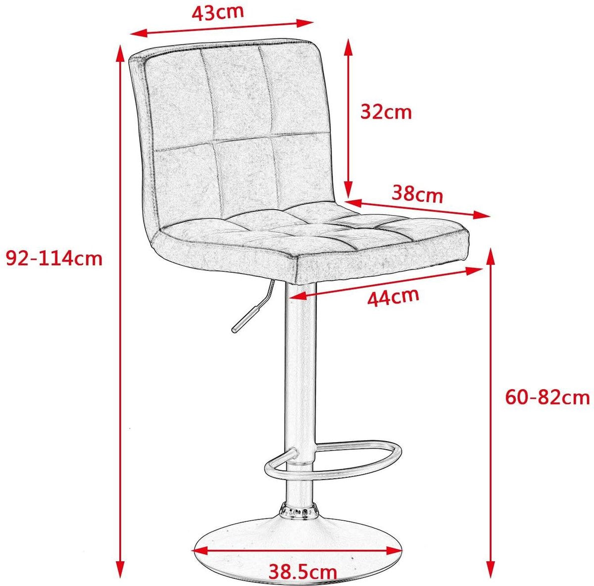 Barkruk Derla - Met hoge rugleuning - Barstoelen ergonomisch - Zithoogte 60-82cm - Antraciet - Set van 1 - Keuken en bar