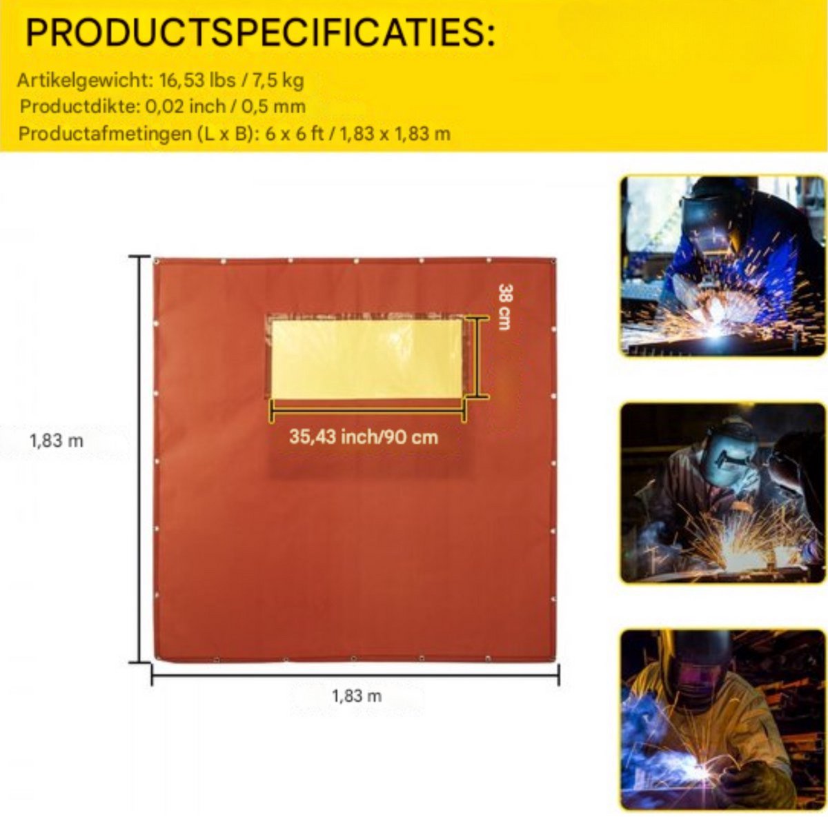 Lasscherm - Rood frame - Lasbeschermingsgordijn - Lasgordijn - Lasdeken - Slijpscherm - Beschermingsgordijn vinyl - 180X180 - Vlamvertragend