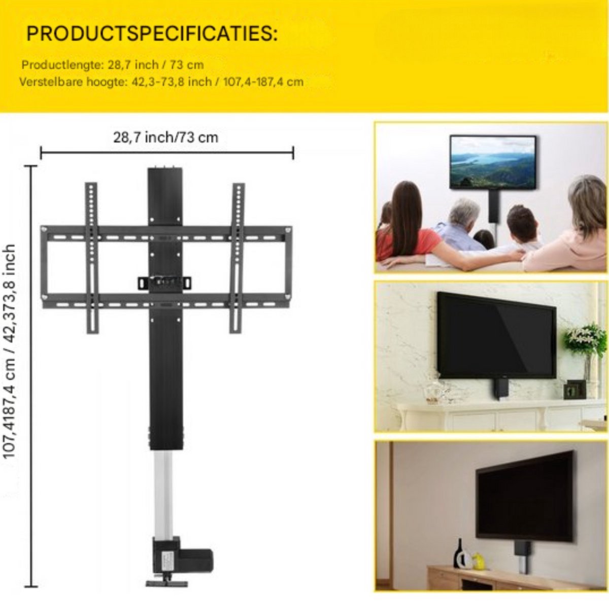 TV Lift - Muurbeugel - Met afstandsbediening - Voor 26-60 inch - TV lift meubel - Woonkamer of kantoor - Hoogte verstelbaar - Inbouwsysteem voor kast