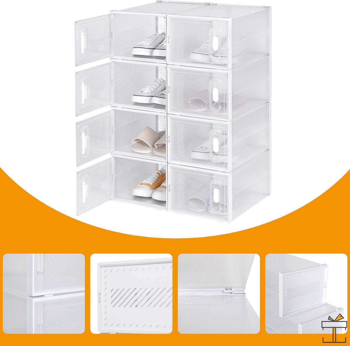 Happyment Schoenenbox PRO - 8 stuks - Transparant - Sneakerbox - Schoenendoos - Opbergsysteem - Opbergbox