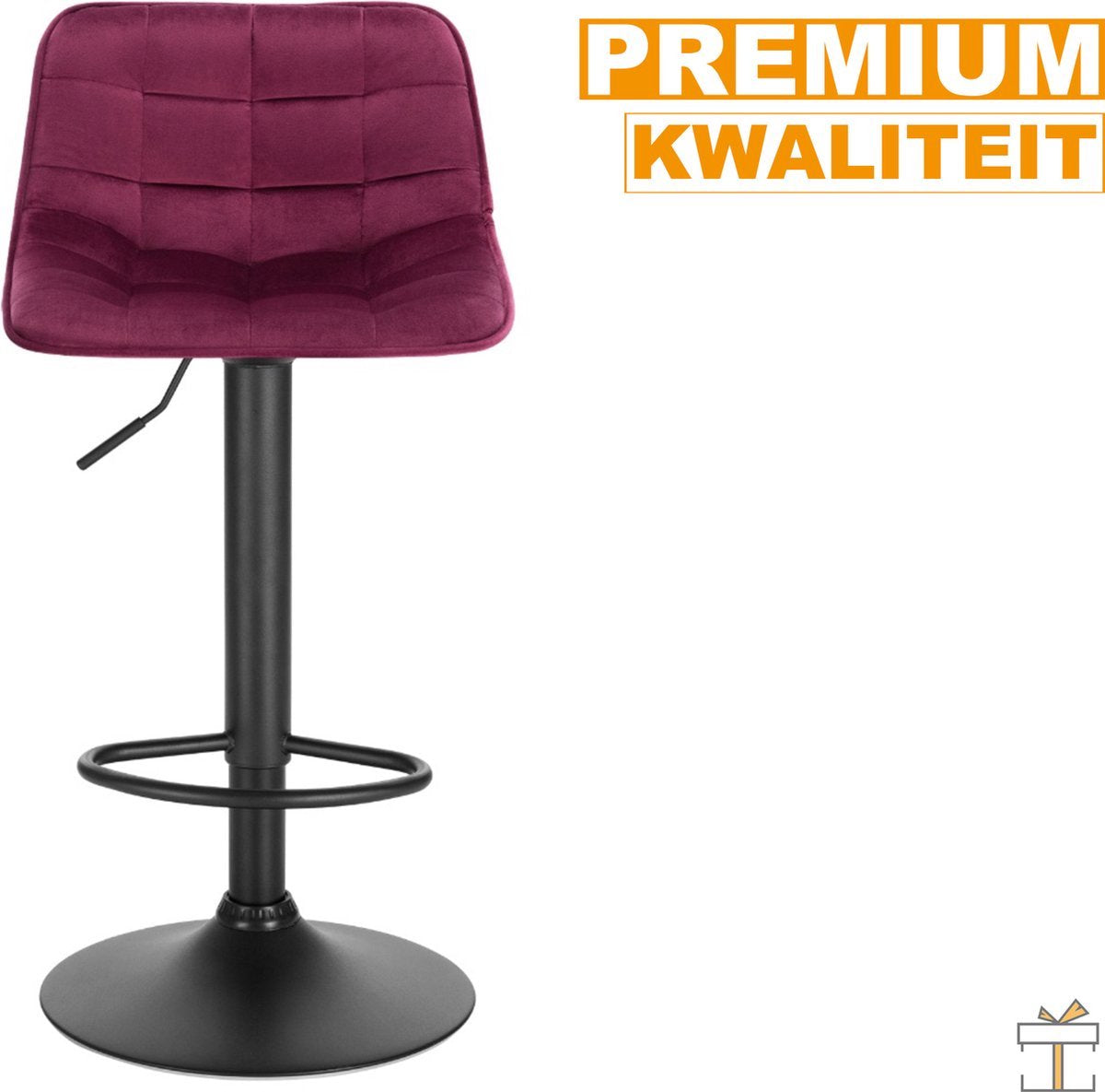 Bolt Edge Velvet Barkrukken - Bordeaux - Ergonomisch - Zithoogte 59-81cm - Set van 2