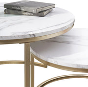 Bolt Edge Salontafel - Wit/Goud - Marmour look - Rond - Set van 2 - 80 en 60cm
