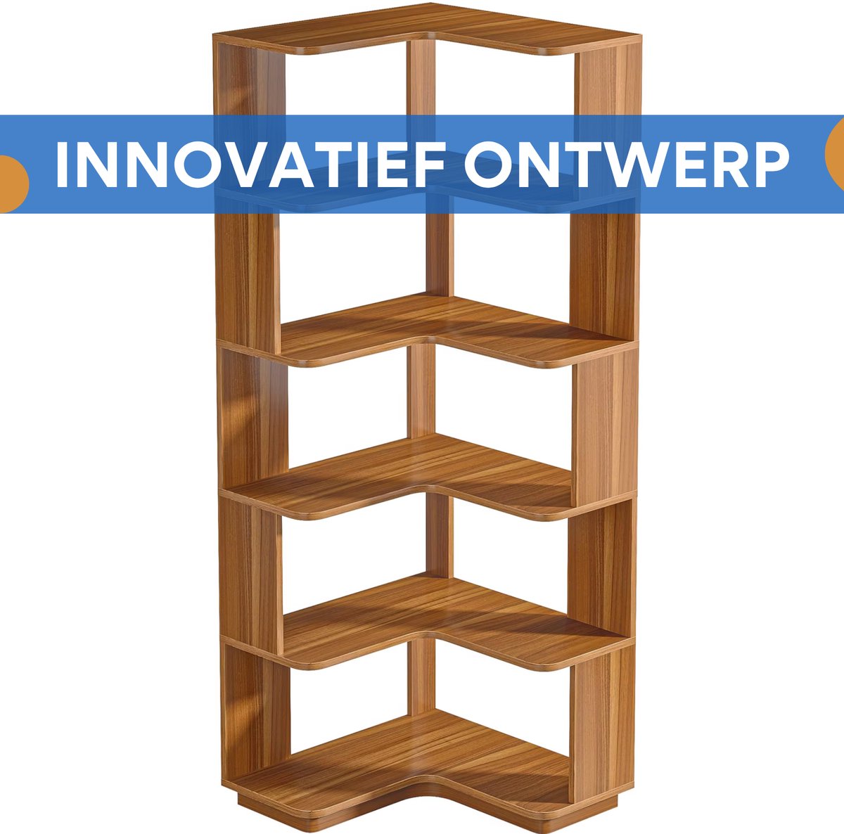 Hoekkast Dali - 6 lagen - Boekenrek - Boekenkast voor woonkamer of slaapkamer - Opbergrek - Hout - 165cm