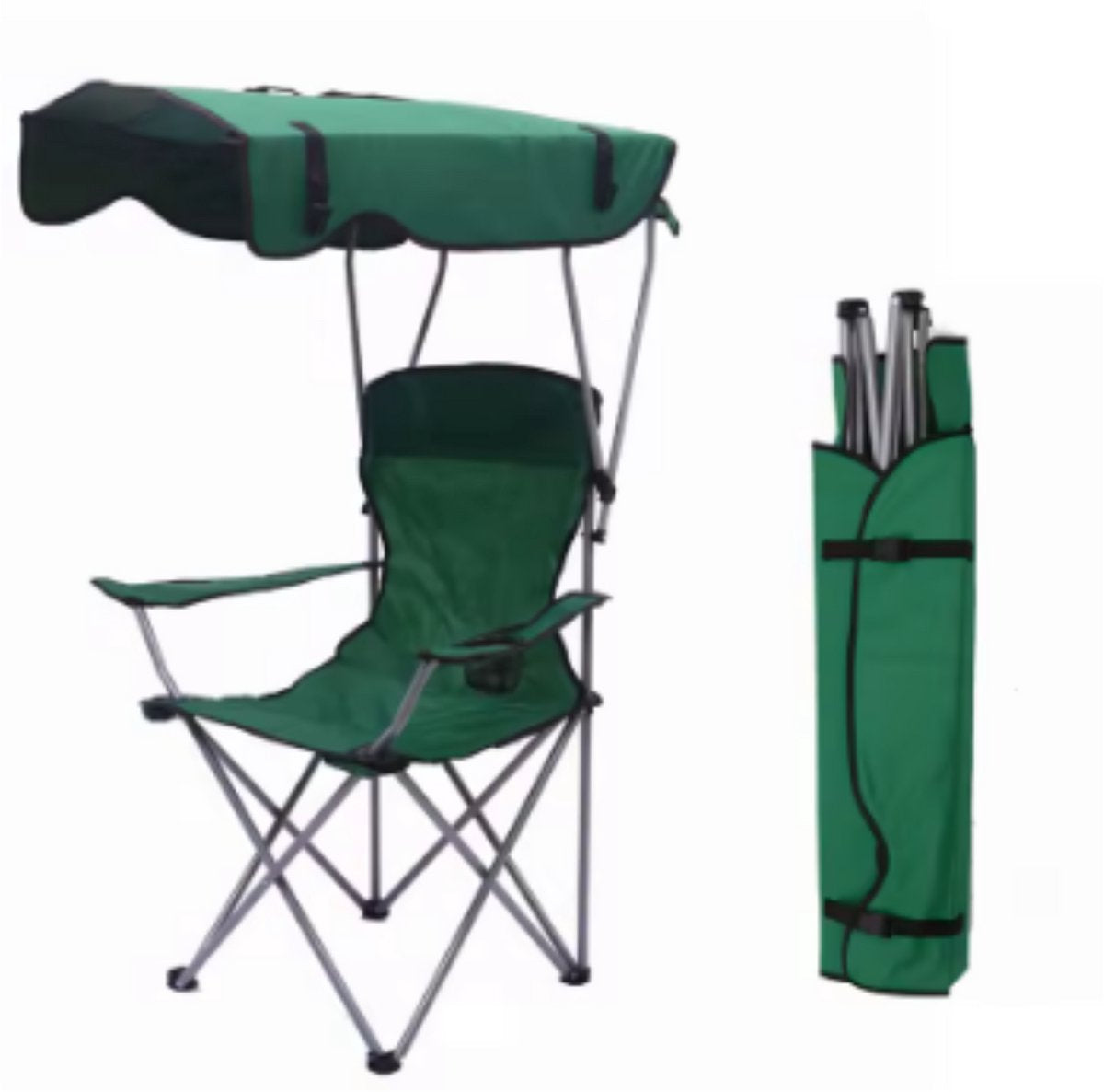 Opvouwbare campingstoel - Met luifel - Strandstoel - Vissen - Met bekerhouder, luifel en draagtas