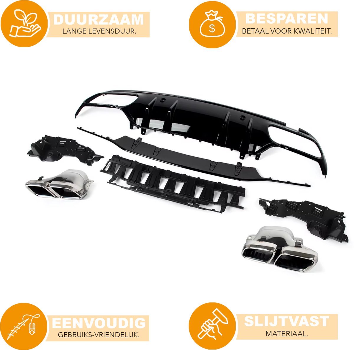 Diffuserkit Vistaro - Achterdiffuser met Uitlaattips - Voor Mercedes C-Klasse W205 Sedan AMG-Line (2014-2021) - Auto Accessoires