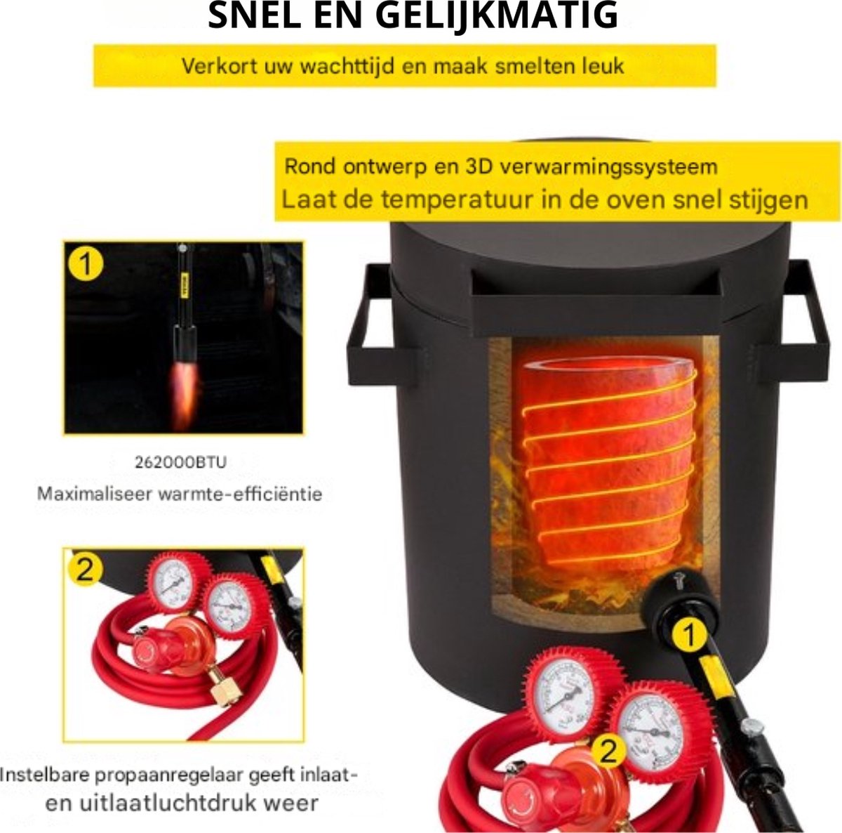 Propaan Smeltoven - 2KG - Metalen gieterij - Grafiet smeltkroes en tang