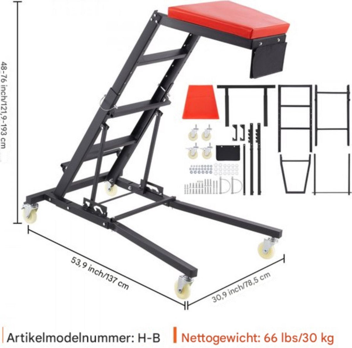 Motorkruiper PRO - Auto hulp - Hoogwerker - Motor - 1219-1930mm - Opvouwbaar & Verstelbaar - Zwart