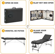 Massagetafel - Aluminium - Verstelbaar & Inklapbaar - Behandeltafel - Luxe