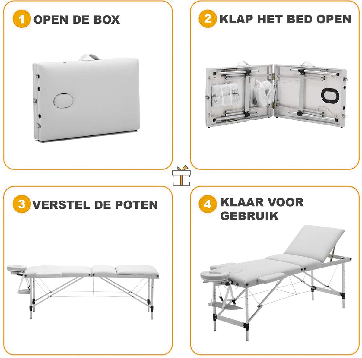 Happyment Massagetafel - Aluminium massage bed - Verstelbaar & Inklapbaar - Behandeltafel - 250KG - Wit