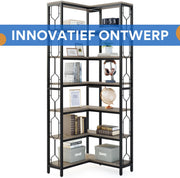 Boekenkast met 7 Lagen - Hoekkast - Grijs - Hoekrek - Voor Woonkamer, Slaapkamer of Kantoor