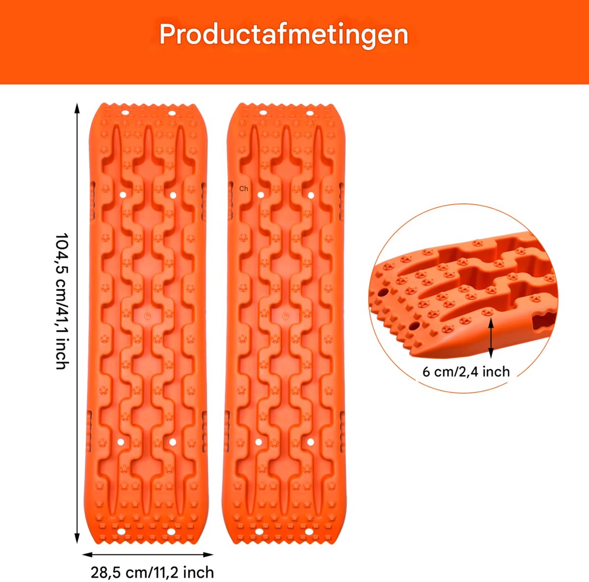 Oprijplaat 2-delig - Tractiebord 2-delig - Oprijblokken - Voor Offroad, Sneeuw & Modder - voor campers & voertuigen - Zand of sneeuw - Oranje