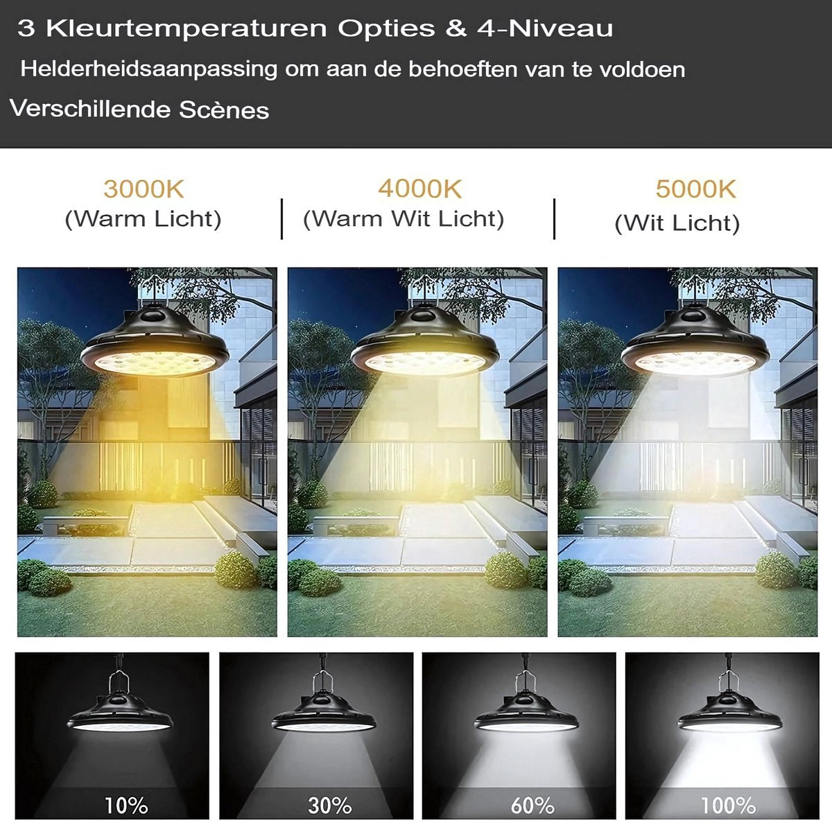 Camping lamp - Hanglamp op zonne-energie - Kampeerlamp - 200 LEDS - Waterdicht