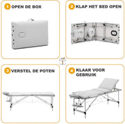 Massagetafel - Wit - Aluminium - Verstelbaar en inklapbaar - 250KG draagvermogen