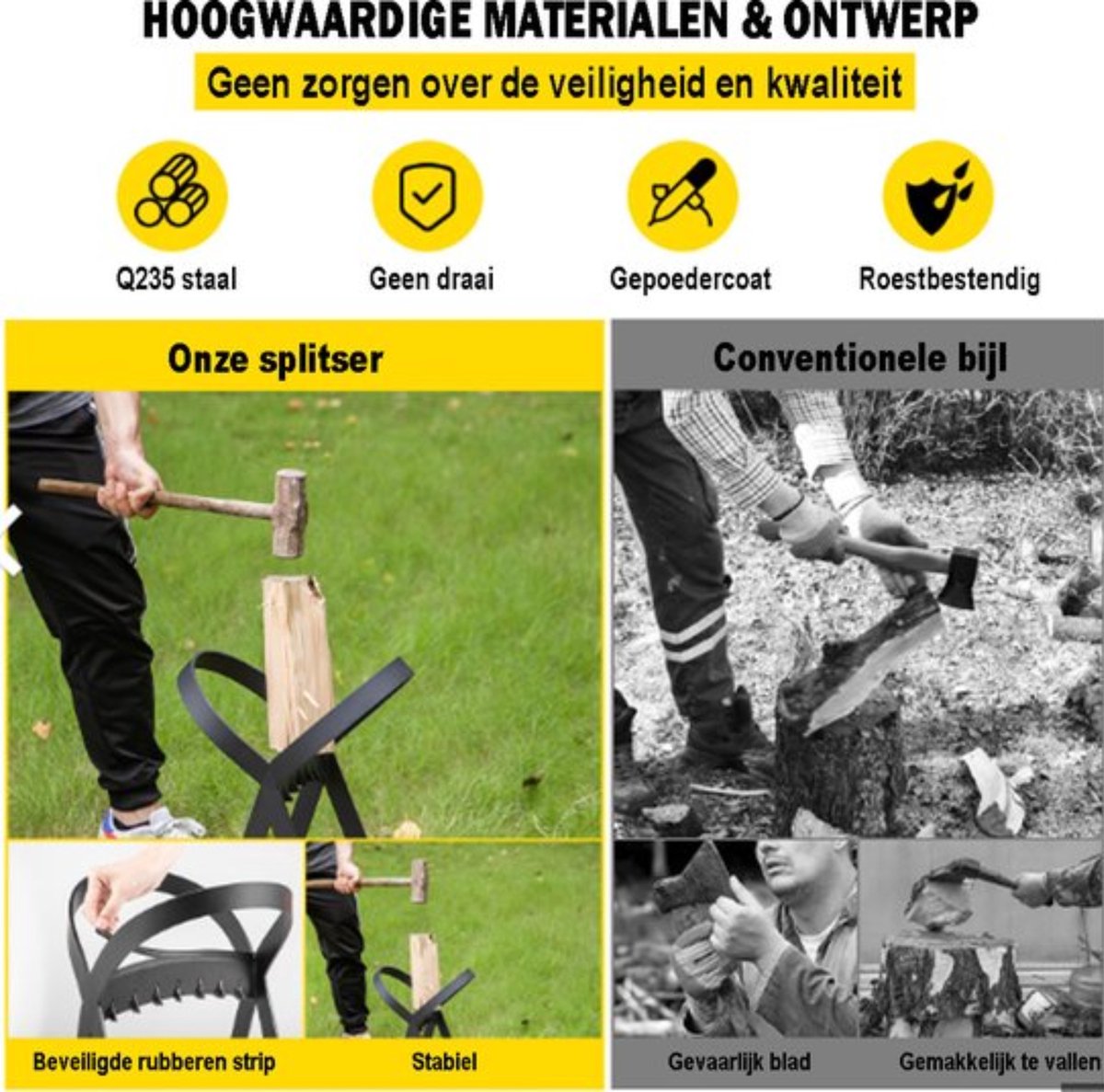 Houtklover - Houtsplitter - Hoge Kwaliteit - Zwart - 52Cm Hoog