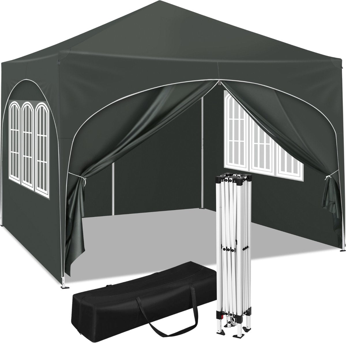 Happyment Luxe Partytent met zijwanden - Grijs - Opvouwbaar - Easy up - Paviljoen - Waterdicht weerbestendig - 3x3 m