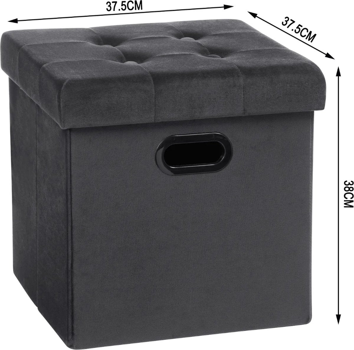 Poef - Grijs - Velvet - Met opbergruimte - 37.5x37.5x38cm