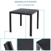 Tuintafel Valora - Aluminium - Voor binnen en buiten - Vierkante vijzettafel tuin - Zwart - Bistrotafel - Eettafel - Hitte- en Weerbestendig