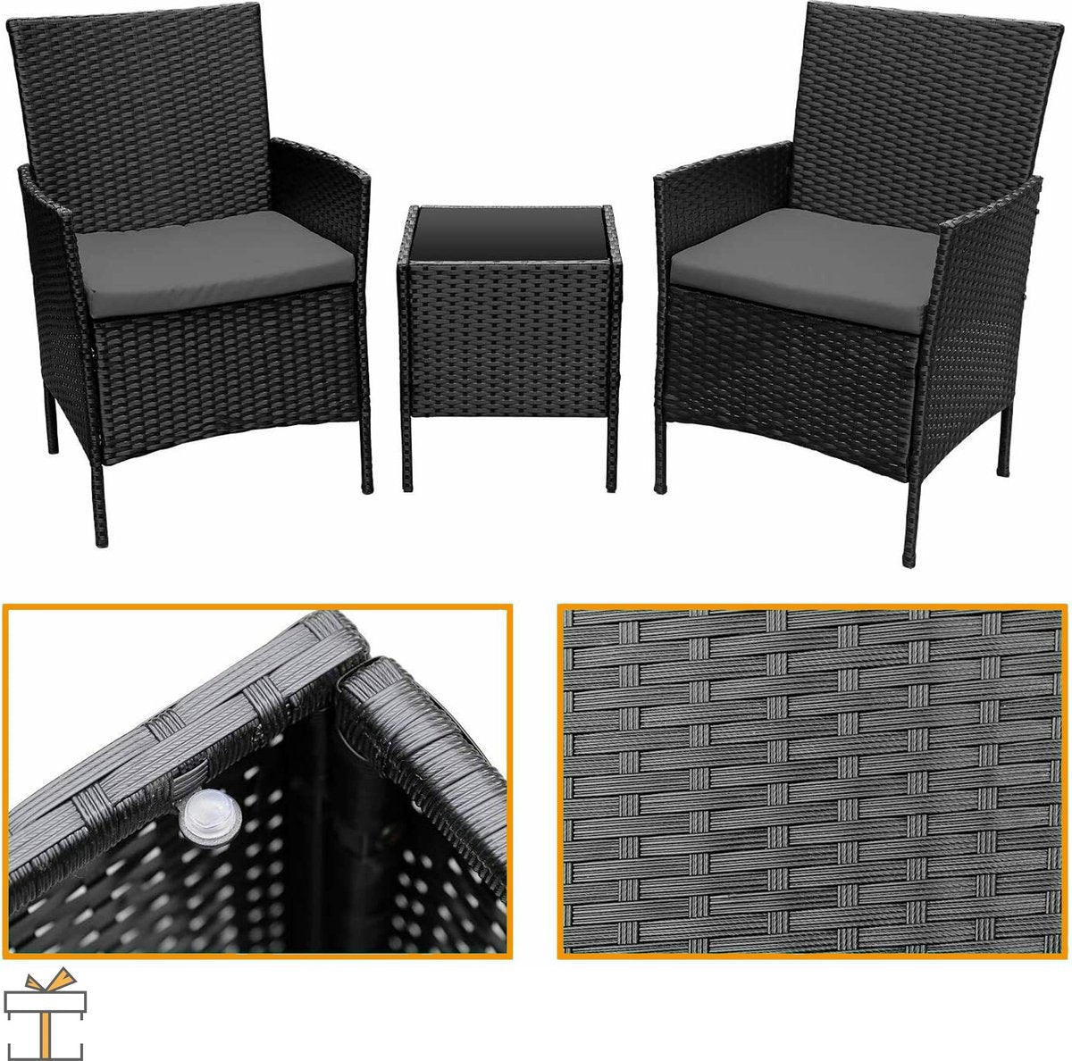 Happyment Tuinset 2 persoons - Wasbare kussens - Tuintafel met stoelen - Tuinsets - Loungeset tuinmeubels