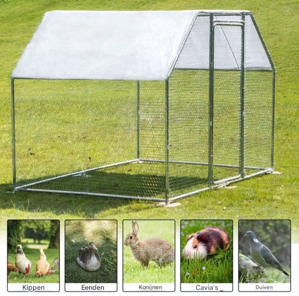 Luxe Kippenhok - Kippenren voor buiten - Buitenren - 4 x 3 x 2 m - Ren - Kippenkooi - PE-zeildoek - Zonwerend Gevogeltehok