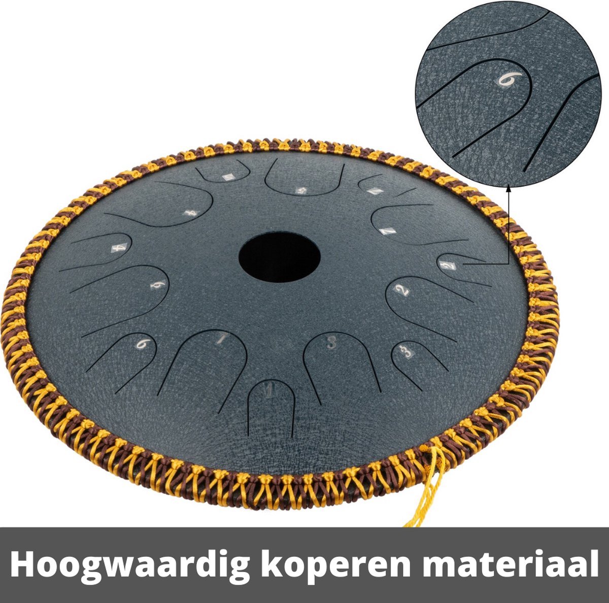 Happyment Stalen Tongdrum - Tongtrommel - Schijftrommel - Tong Drummer - Steel Tongue Drum - Klankschaal - Percussie Instrument - Handpan Drum met Accessoires - Goud - 14 Noten - 30 cm