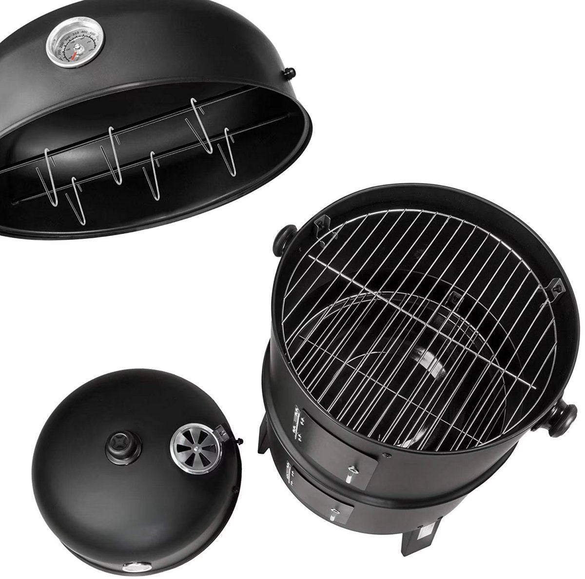 Houtskool grill - 3-in-1 - Ø45 cm - Houtskoolbarbecues - Briketten - Met deksel - Smoker