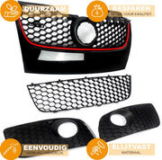 Voorbumper R-Line Sport - Voorbumper - Voor VW Golf MK5 Jetta/GLI/GTI 2006-2009 - Auto accessoires - Honingraat grille - Rode trim - Zwart