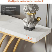 Consoletafel Luxery - 150cm - Sidetafel - Wandtafel - Haltafel - Goud - Marmerlook - Voor Hal of woonkamer of Gang