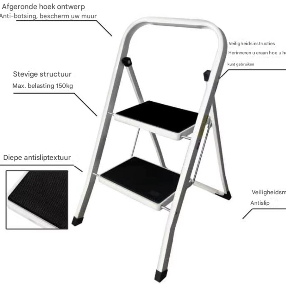 Opvouwbare Opstapkruk - 2-4 Stappen Ladder - Draagbare Opvouwbare Trapladder - Antislip Voeten - Voor Binnen & Buiten