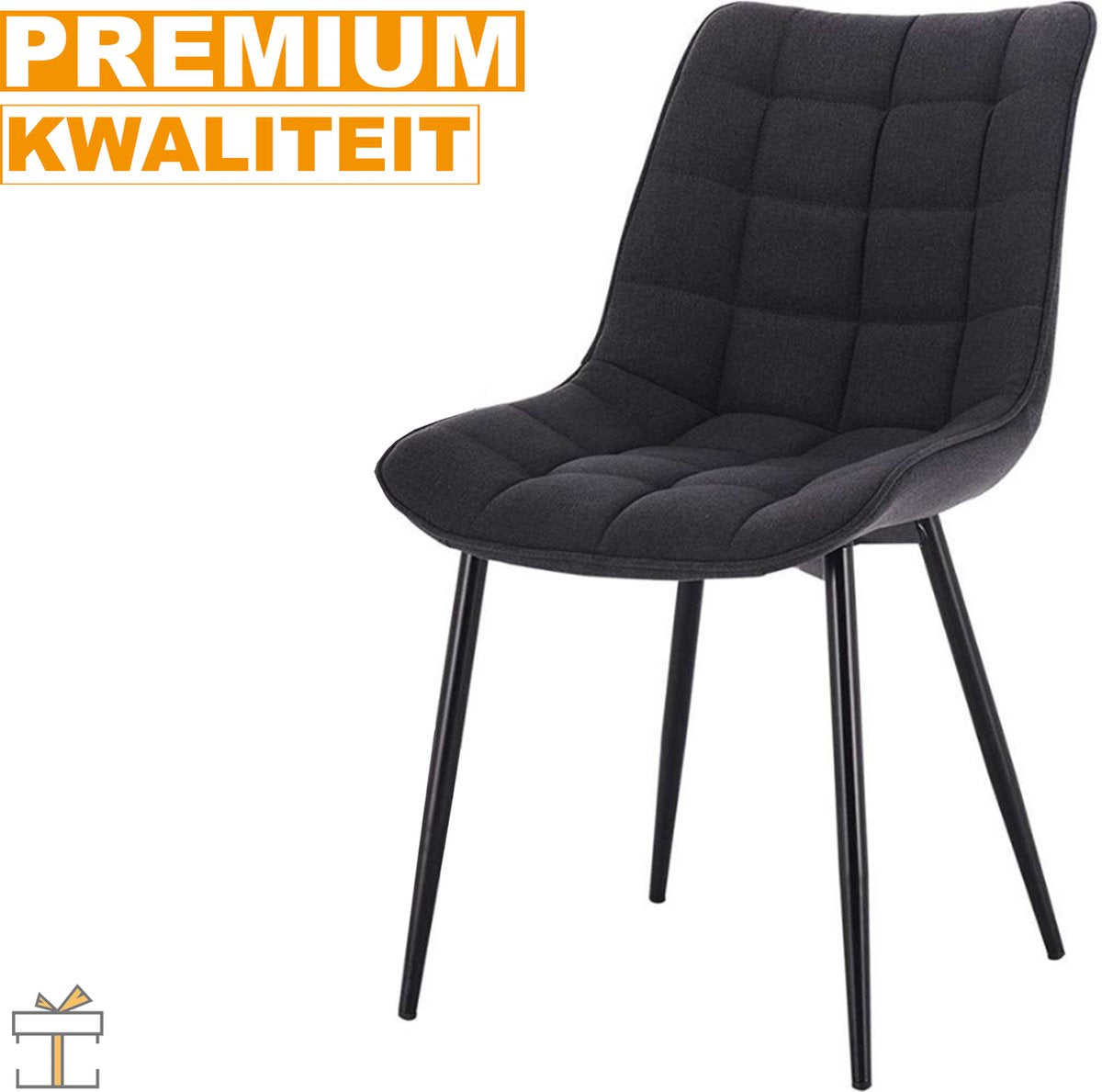 Happyment Luxe Eetkamerstoelen - Donkergrijs - Fauteuils met armleuning - Woonkamerstoelen - Keukenstoelen - Kuipstoel - Linnen - Set van 2