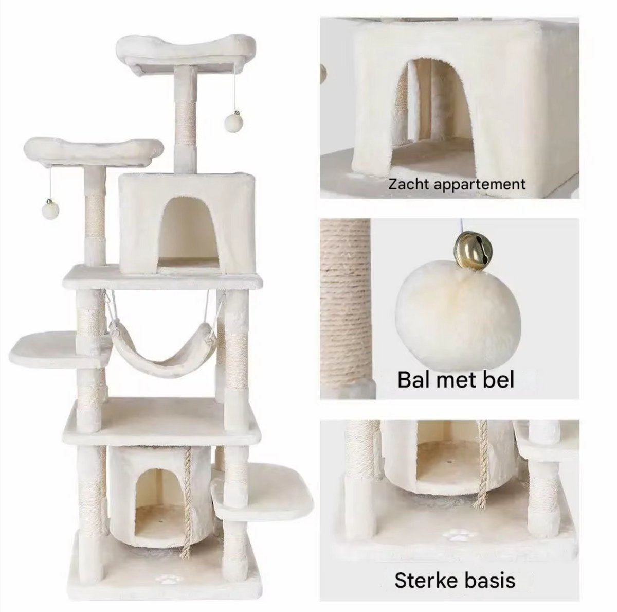 Krabpaal voor katten 170 cm - Kattenmand - Voor Binnenkatten en kittens - Krabton - Kattenspeelgoed - Beige