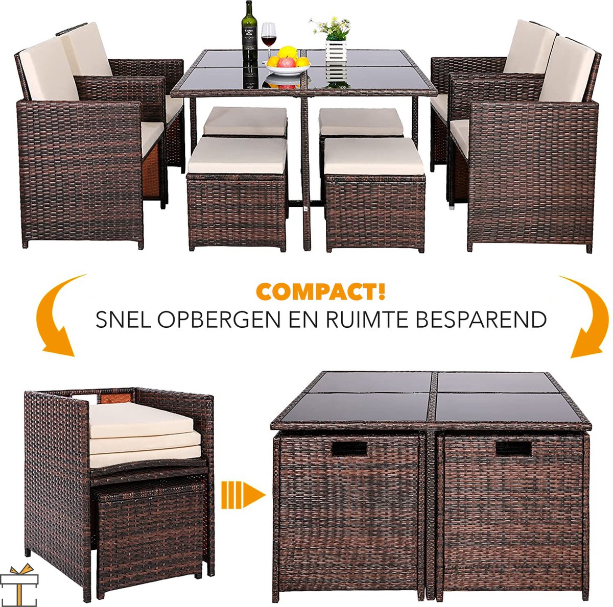 Happyment® Luxe tuinset - 4 tot 8 persoons - Loungeset tafel - Wasbare kussens - Tuinsets - Tuintafel met stoelen - tuinmeubels