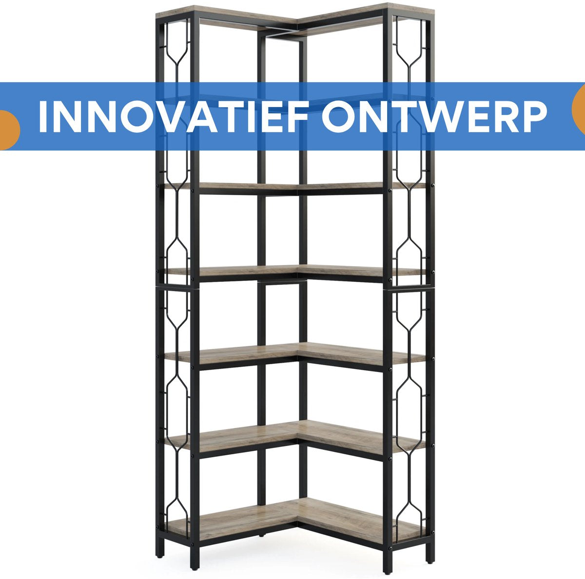 Hoekkast Lavin - Boekenkast - Woonkamer - 7 lagen - Hoekboekenplank - Hoekkast -200cm - Opbergrek - Hoekmeubel