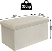 Moderne Opbergbank Meri - Met opbergruimte - Zitbank Poef - Voetenbank - Opbergbox hocker - Zitkist met deskel - Creme - Velvet - 76x38x38 cm