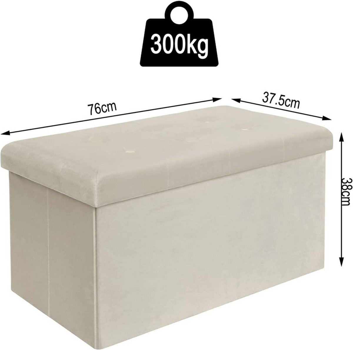 Moderne Opbergbank Meri - Met opbergruimte - Zitbank Poef - Voetenbank - Opbergbox hocker - Zitkist met deskel - Creme - Velvet - 76x38x38 cm