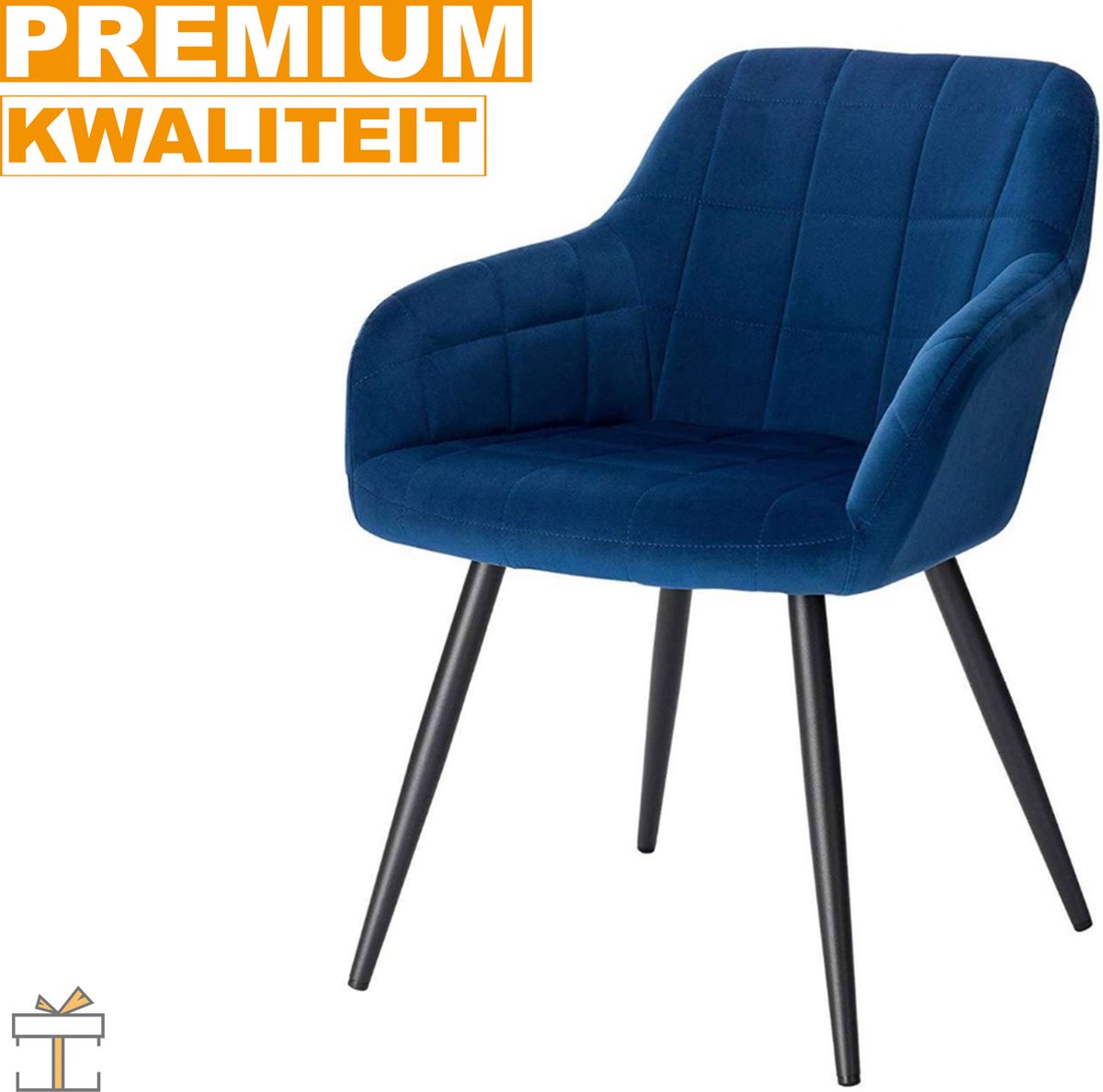 Happyment Luxe Eetkamerstoelen - Velvet Blauw - Fauteuils met armleuning - Woonkamerstoelen - Keukenstoelen - Kuipstoel - Set van 1
