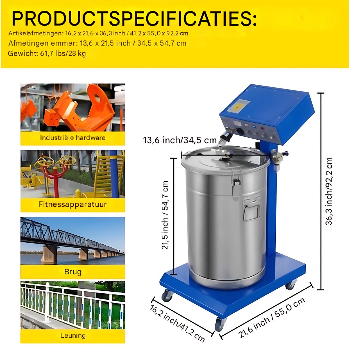 Verfspuiten elektrisch - 45L - Spuitpistool - Muurverf - 220V - Voor Poedercoating