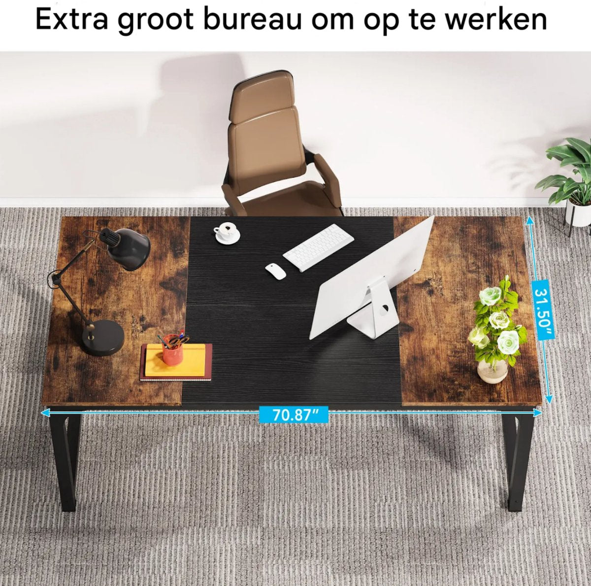 Bureau - Computerbureau - Lange bureau - Vergadertafel - Voor thuis of kantoor - Zwart/Bruin