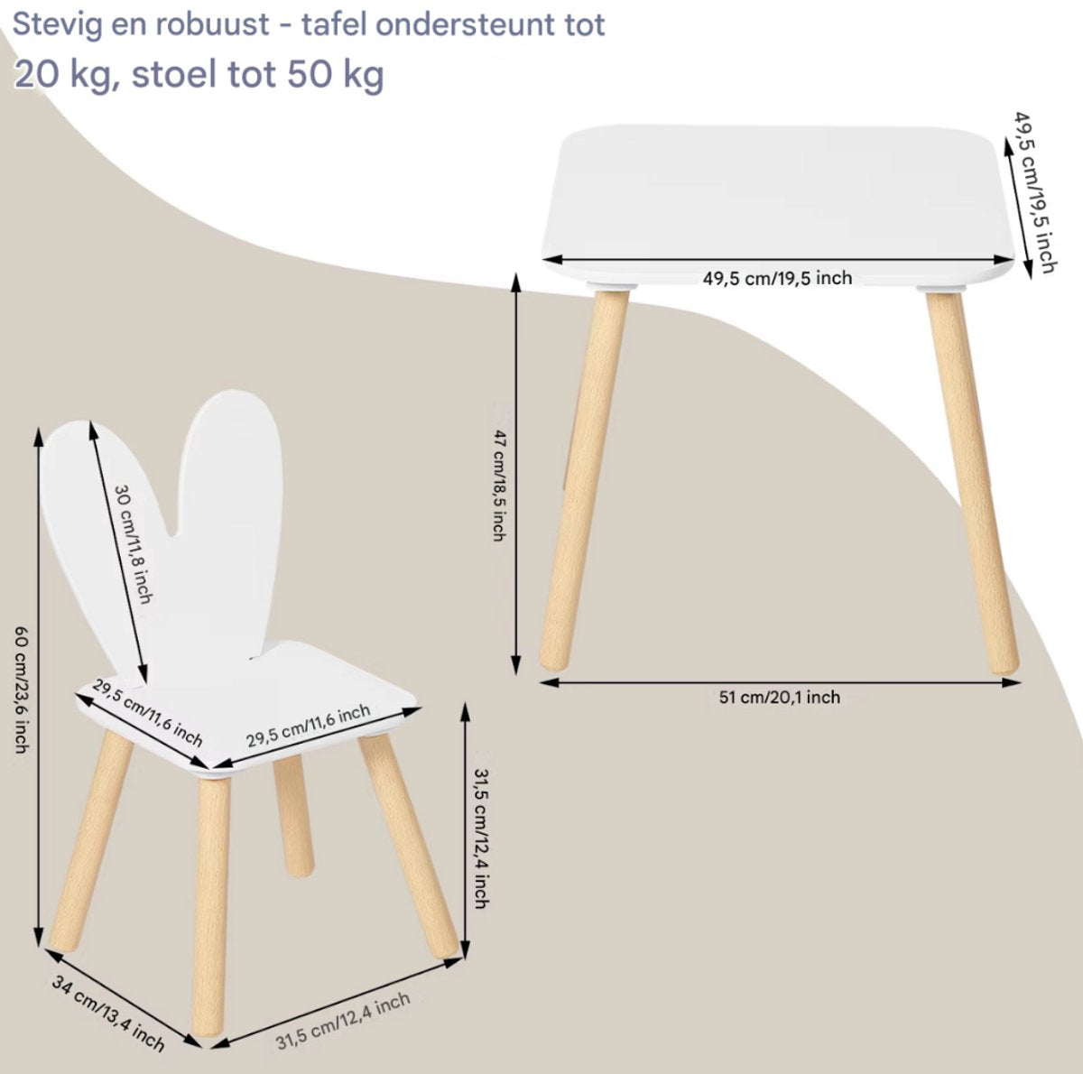 1 Set Kindertafel met 2 Stoelen - Voor Kinderactiviteitentafelset - Voor Eten, Schilderen, Leren en Lezen - Voor Kinderdagverblijf en Kleuterschool