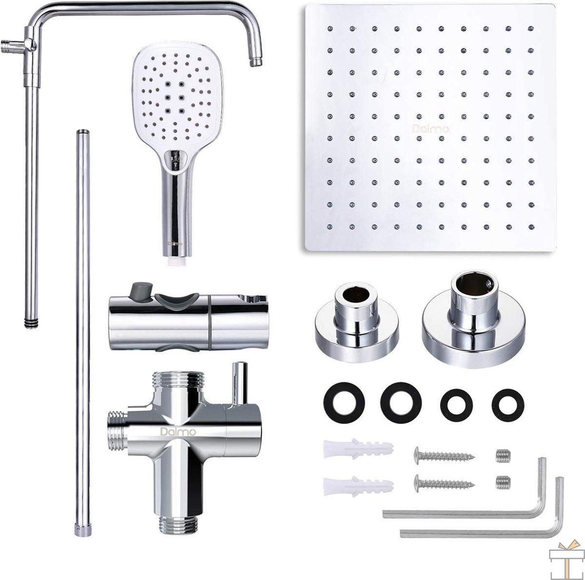 Happyment Douche - 3 standen - Regendouche & handdouche - Waterval - Massage straal - Doucheset met thermostaatkraan - Zilver - RVS