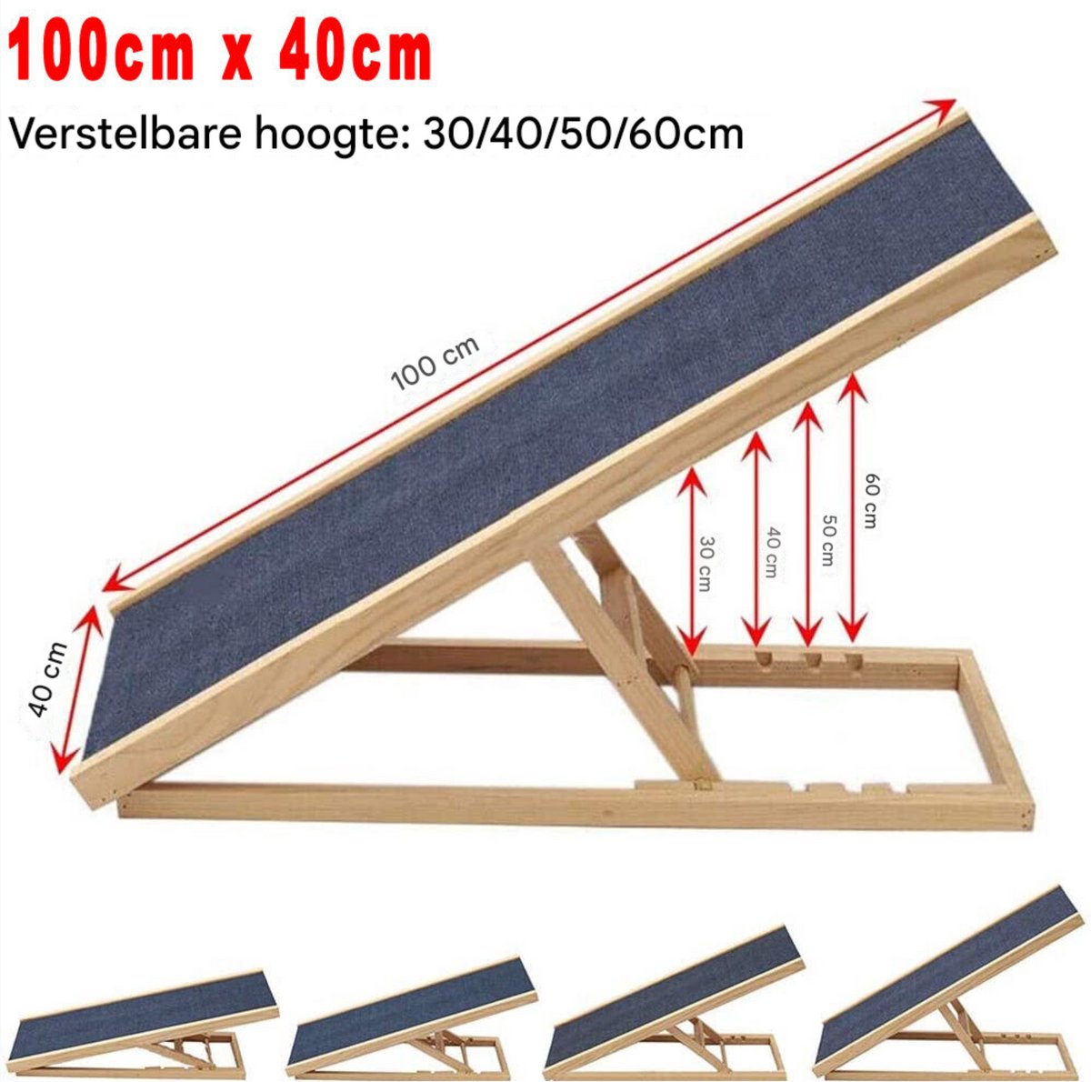Massief Houten Hondenladder Tavien - 4-in-1 Verstelbaar - Antislip Tapijt - Veiligheidsladder voor Huisdieren