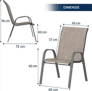 Tuinstoelen Valora voor Buiten - Tuinstoelen met Teslin-stof Flex Comfort Materiaal en Staal-Ijzeren Frame, Hoge Rugleuning - Bruin - 6 stuks