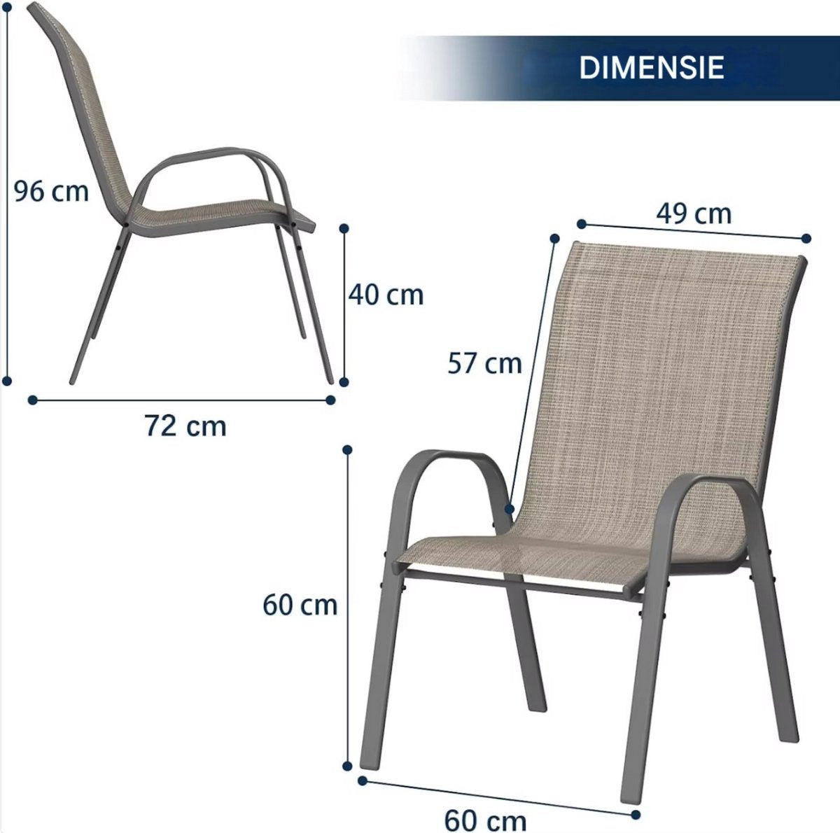 Tuinstoelen Valora voor Buiten - Tuinstoelen met Teslin-stof Flex Comfort Materiaal en Staal-Ijzeren Frame, Hoge Rugleuning - Bruin - 6 stuks